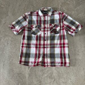 Eight 732 MensL Plaid Button Down Shirt Red Black White Yellow Plaid Streetwear